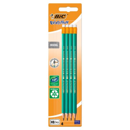 BiC Evolution Bezdrzewny ołówek grafitowy z żywicy syntetycznej z gumką 4 sztuki (1)