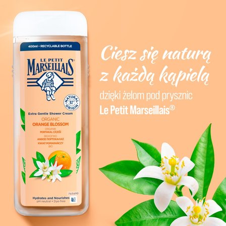 Le Petit Marseillais Kremowy żel pod prysznic kwiat pomarańczy bio 400 ml (2)