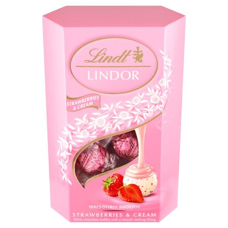 Lindt Lindor Pralinki z białej czekolady z kawałkami truskawek 200 g (2)