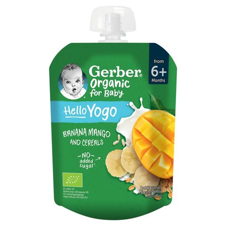 Gerber Organic Banany mango z jogurtem i płatkami zbóż po 6. miesiącu 80 g (1)