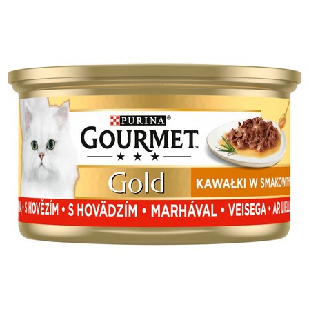Gourmet Gold Karma dla kotów kawałki w smakowitym sosie z wołowiną 85 g (1)