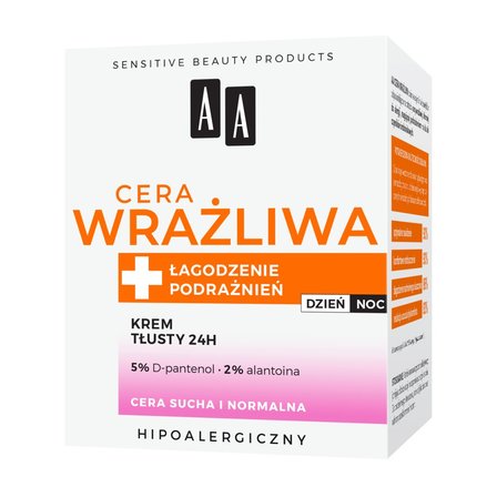 AA Cera Wrażliwa krem tłusty do cery suchej i normalnej 24h - bezzapachowy 50 ml (5)