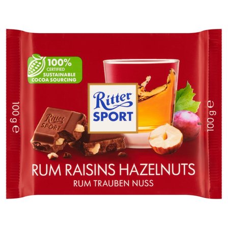 Ritter Sport Czekolada mleczna z rodzynkami w rumie i orzechami laskowymi 100 g (1)