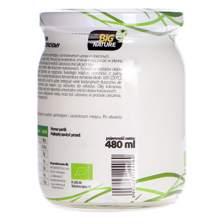 Big Nature Bio olej kokosowy rafinowany bezzapachowy 480 ml (9)