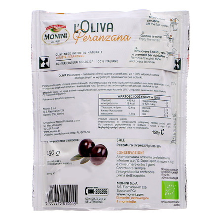 Monini L'Oliva Peranzana Naturalne oliwki czarne z pestkami 150 g (2)