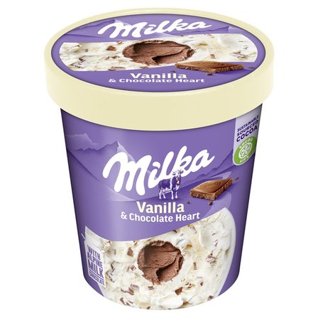 Milka Lody waniliowe z kawałkami czekolady mlecznej i musem z czekoladą mleczną 480 ml (1)