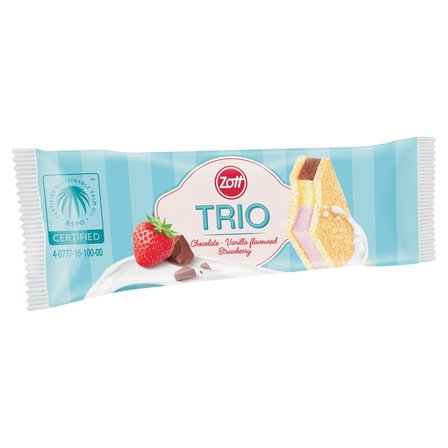 Zott Trio Ciastko z kremem truskawkowym czekoladowym waniliowym 29 g (1)