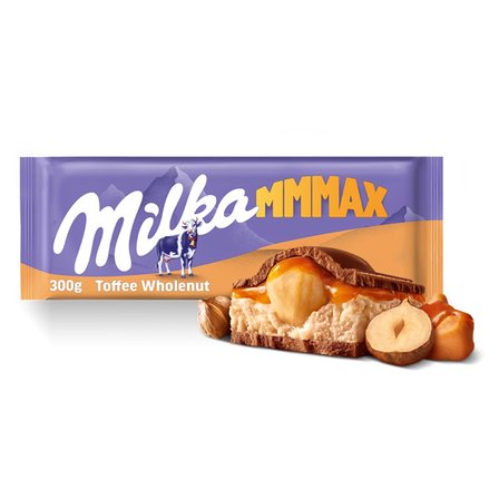 Milka Mmmax Czekolada mleczna z nadzieniem karmelowym i całymi orzechami laskowymi 300 g (6)