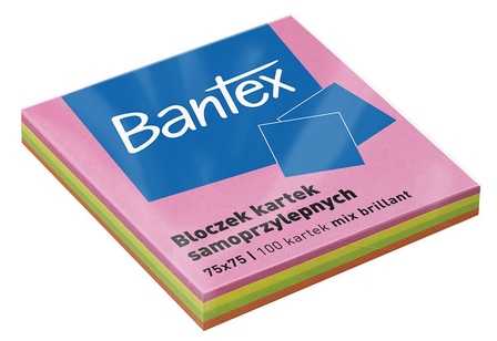 BANTEX BLOCZEK KOLOROWYCH KARTEK SAMOPRZYLEPNYCH 75X75MM 100SZT (1)