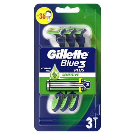 Gillette Blue3 Plus Sensitive, maszynki jednorazowe dla mężczyzn, 3 sztuk (1)