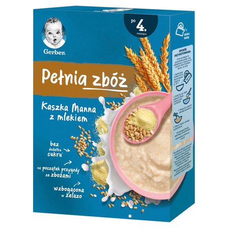 Gerber Pełnia zbóż Kaszka Manna z mlekiem dla niemowląt po 4. miesiącu 200 g (1)