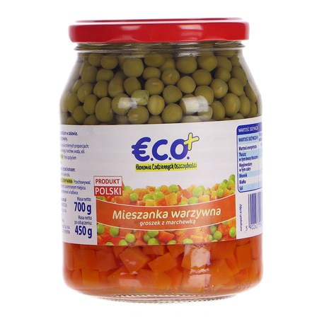 Eco plus mieszanka warzywna groszek z marchewką 700g netto / po odsączeniu 450g (1)