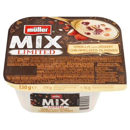 Müller Mix Limited Jogurt o smaku waniliowym z karmelizowanymi migdałami 130 g (2)