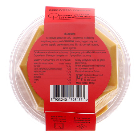 Lavica Food Hummus wegański czerwona papryka150g (2)