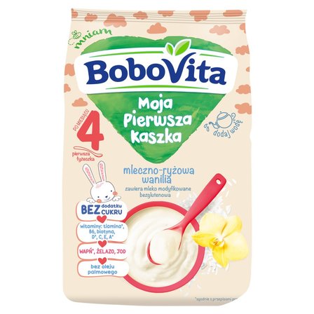 BoboVita Moja Pierwsza Kaszka mleczno-ryżowa wanilia po 4 miesiącu 230 g (1)