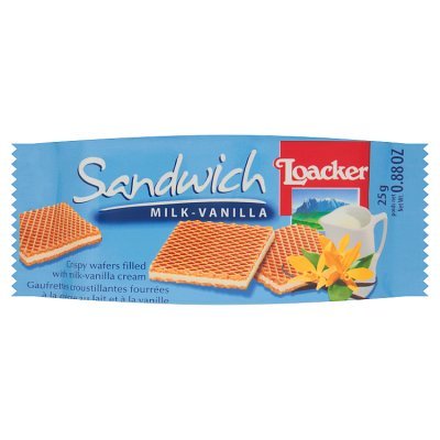 Loacker Chrupiące wafle przekładane kremem mleczno-waniliowym 25 g (1)