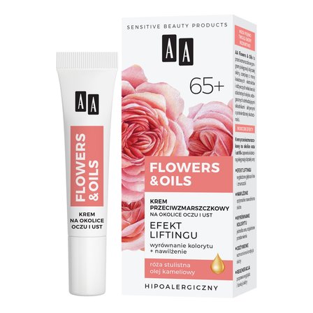 AA Flowers&Oils 65+ Efekt Liftingu Krem przeciwzmarszczkowy na okolice oczu i ust 15 ml (3)