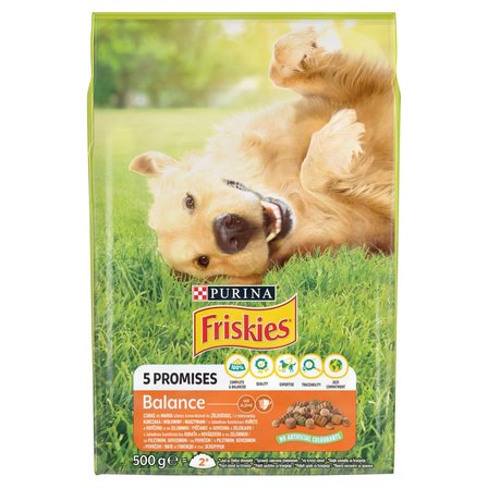 Friskies Balance Karma dla dorosłych psów z mieszanką kurczaka wołowiny i warzywami 500 g (1)