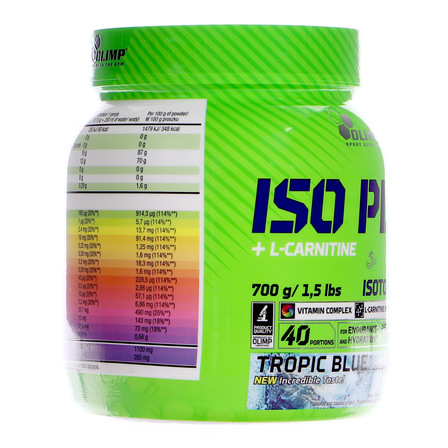 OLIMP ISO PLUS + L- CARNITINE O SMAKU TROPIC BLUE 700G (10)