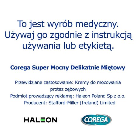 Corega Wyrób medyczny krem mocujący do protez zębowych super mocny delikatnie miętowy 70 g (2)