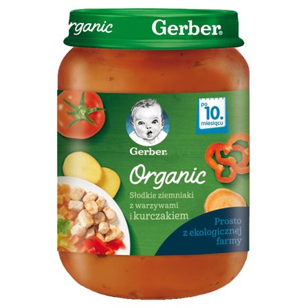 Gerber Organic Słodkie ziemniaki z warzywami i kurczakiem dla niemowląt po 10. miesiącu 190 g (1)