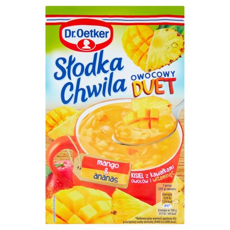 Dr. Oetker Słodka Chwila Owocowy Duet Kisiel z kawałkami owoców i witaminą C mango & ananas 32 g (1)