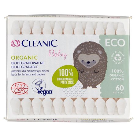 Cleanic Baby Organic Patyczki dla niemowląt i dzieci 60 sztuk (1)