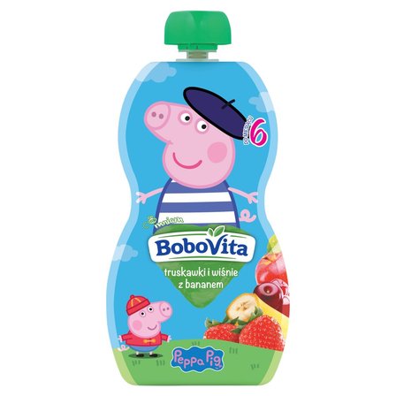 BoboVita Peppa Pig Mus truskawki i wiśnie z bananem po 6 miesiącu 100 g (1)