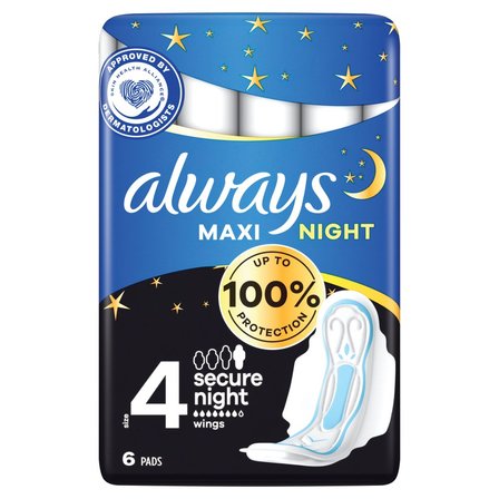 Always Podpaski ze skrzydełkami Maxi Secure Night (rozmiar 4) x6 (1)