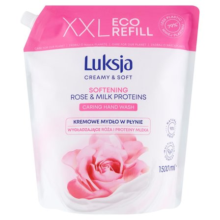 Luksja Creamy & Soft Kremowe mydło w płynie wygładzające róża i proteiny mleka 1,5 l (1)