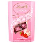 Lindt Lindor Pralinki z białej czekolady z kawałkami truskawek 200 g (1)